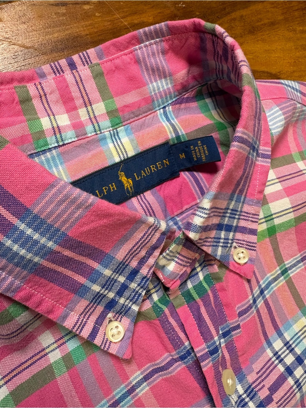 Ralph Lauren Pink Plaid Button-Down Shirt with Blue & Green Accents